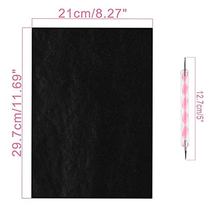 Yesallwas 100 Sheets A4 Black Graphite Transfer Carbon Paper for Wood, Paper, Canvas and Other Art Surfaces with 5 Pieces Double Ended Tracing Stylus (Black) - color: A4 Black