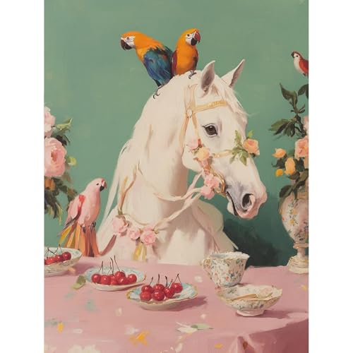 pchmcu Vintage Paint by Numbers Kits for Adults,Horse Parrot Paint by Number for Adults Beginner, Paint by Numbers Kits on Canvas for Home Wall Decor 16x20inch - color: MT22790
