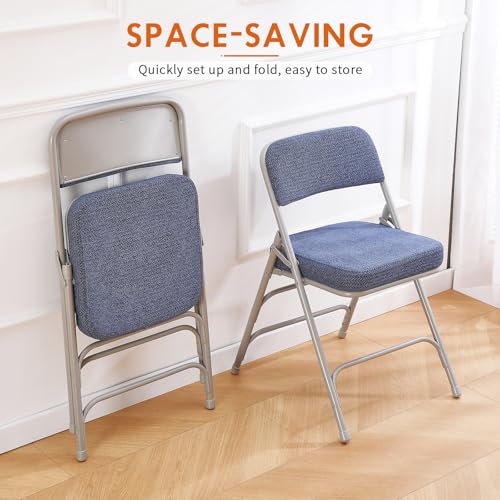 Folding Chair Fabric Padded Seat Indoor Foldable Chair Grey 2 Pack - color: Blue X2