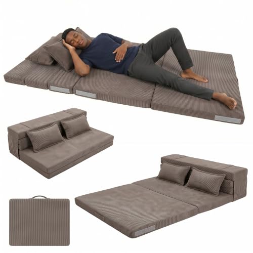 Tri-Fold Futon Mattress,Foldable Japanese Floor Sleep Mattress,High-Density Foam Tatami Bed Mat with Corduroy Cover,Floor Bed for Guest Room,Guest Bed&Flexible Living (Espresso Brown,Full) - color: Espresso Brown, size: Full (75"L x 54"W x 3"Th)