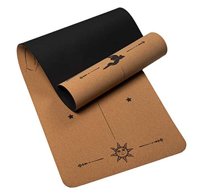 EKE Cork Yoga Mat with body Lines-Non-Slip Sweatproof Surface-100% Recycleable Materials-Eco Friendly-Ideal for Hot Yoga