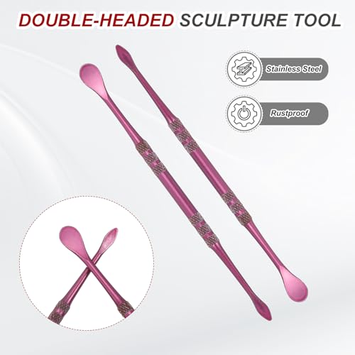 HARFINGTON 7pcs Wax Carving Tool 4.75" Double-Headed Stainless Steel Sculpture Tools Kit Modeling Engraving Sculpting Spoons for Clay Pottery Crafts Shaping, Violet - color: Violet