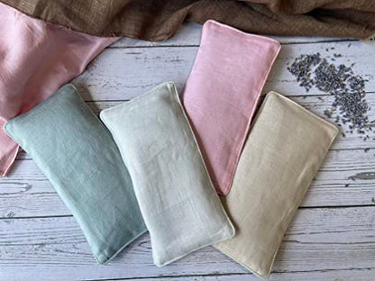 Sacksy Thyme Organic Linen Eye Pillow - Lavender & Flaxseed for Relaxation, Yoga, Stress Relief - Microwavable Heating Pad & Cool Compress - Made in USA - Gifts for Meditation - color: Pink (Unscented)