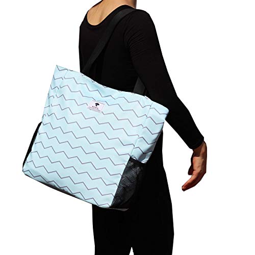 ESVAN Original Floral Water Resistant Large Tote Bag Shoulder Bag for Gym Beach Travel Daily Bags Upgraded - color: [U] Navy