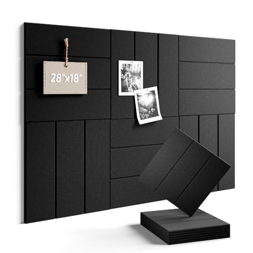 28" x 18" Cork Board Alternative, Wide Stripe, Black | 6-Pack Felt Pin Board Tiles, 30 Adhesive Tabs, Custom Wall Layout, Photo Display, Memo Board, Office, Classroom, Dorm - color: Black, size: Wide-Stripe