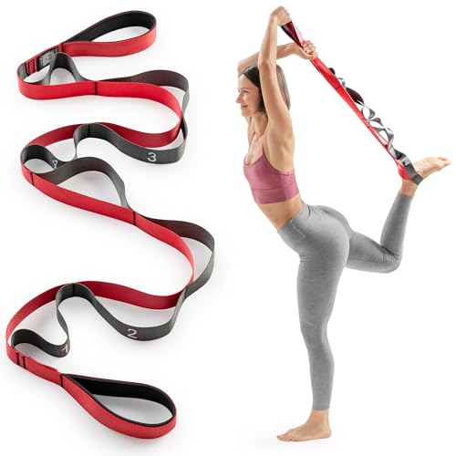Sunny Health & Fitness Premium Yoga Stretch Strap, 10 Individual Grip Loops