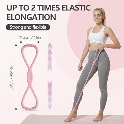 RYAOLELY Figure 8 Resistance Band, Exercise Band for Physical Therapy, Yoga Pilates Home Workout, Portable Fitness Band with Anti-Slip Grip - color: 15LB Pink&Purple