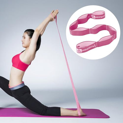 A AZURELIFE Elastic Yoga Stretching Strap, Multi-Loop Stretch Strap for Physical Therapy, Pilates, Yoga, Dance & Gymnastics Exercise and Flexible Pilates Stretch Band - color: Elastic-Pink