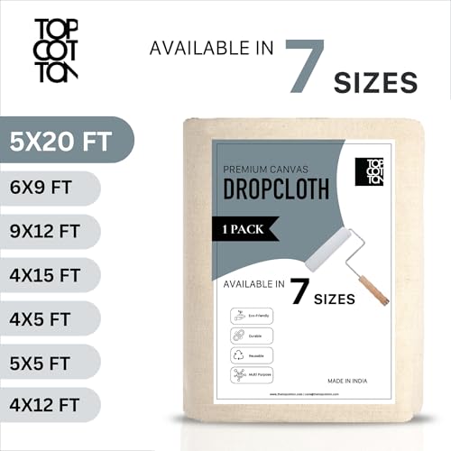 5x20ft Recycled Cotton All Purpose Canvas Tarp Cover Painter Drop Cloth-1Pk | Top Cotton Reusable Paint Drop Cloth,Canvas Tarp Cover for Painter, Furniture, Floor Protection, Painters Dropcloth - size: Pack of 1 - 5' x 20'
