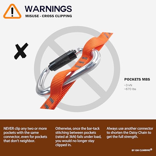 GM CLIMBING 16mm Nylon Daisy Chain Sling 22kN 120cm / 48in CE UIAA Certified for Leading Aid Climb Ascender Rigging Hammock Suspension - color: Orange | 1 Pack