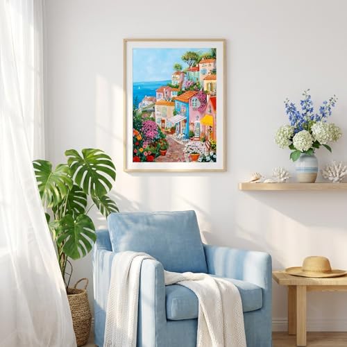 Diamond Art Kits for Adults,Seaside Town Diamond Painting Kits 12X16 Inch | 5D Diamond Art Paintings for Beginners,Round Full Drill Diamond Dot Tools Kit,Extra Diamonds,Stress Relief Craft,DIY Gift - color: Seascape-2604