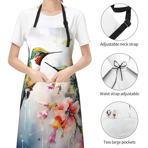 Artist Painting Apron with 2 Pockets Painters Art Aprons Gifts for Women Men - color: Flroal Hummingbird Painting