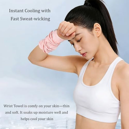 Cooling Sports Towel Wristband, Neck Gaiter Face Cover, Ice Silk Fabric for Instant Cooling & Sweat Absorption 2pcs - color: Pink
