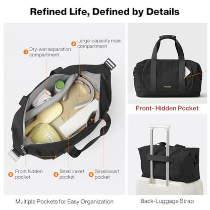 mixi Travel Tote Bag for Women Large Expandable Travel Bag Waterproof Lightweight Carry On Personal Item Handbag - color: Black