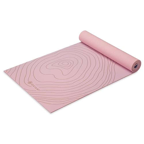 Gaiam Premium Yoga Mat, 6mm Thick Print Mat - color: Topo Sherbet