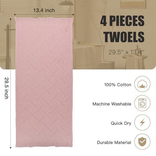 4 Pack Boho Bathroom Decor Hand Towels - color: Pink