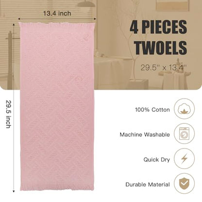 4 Pack Boho Bathroom Decor Hand Towels - color: Pink