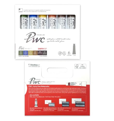 PWC ShinHan Extra Fine Watercolor Paint 7.5ml Tubes 6 Color Set - EARTH