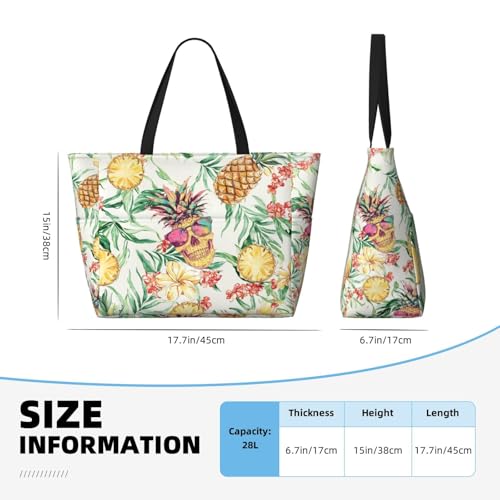 Large Beach Bag for Women Waterproof Foldable Travel Shoulder Tote Bag with Pocket for Weekender Pool Vacation - color: Pineapple Beige