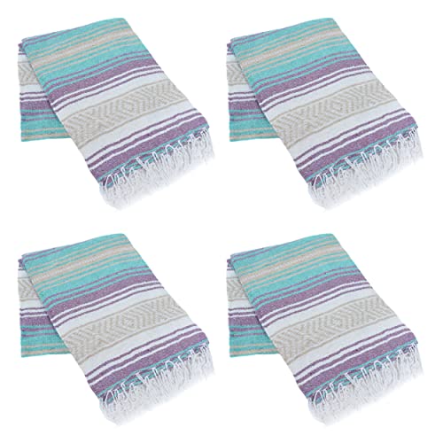 La Montana Bulk Falsa Mexican Blanket, 4 Pack, Light Purple/Mint/Tan/White - color: Light Purple/Mint/Tan/White