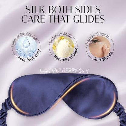 Silk Sleep Mask Eye Mask Blindfold with Double Layer Silk Filling and Elastic Strap for Full Night's Sleep, Travel and Nap, Soft Eye Cover Eyeshade with Luxury Bag and Ear Plugs by OLESILK (Navy Blue) - color: Navy