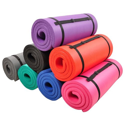 Fitvids 1-Inch Extra Thick High Density Anti-Tear Exercise Yoga Mat with Carrying Strap, Pink | Extra Thick Anti-Tear Non-Slip Design with Carrying Strap for Exercise, Fitness & Home Gym Workouts
