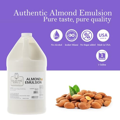 Collective Aromas Co. Almond Emulsion for Baking, Concentrated Almond Flavoring for Cakes, Cookies, Frosting & Fillings, Heat- Stable Liquid, 1 Gallon 128 fl oz, Kosher, Made in USA - size: Almond - 1 Gallon (128 fl oz)