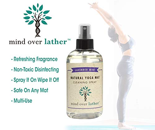 Mind Over Lather Yoga Mat Cleaner & Cleaning Spray 8oz 100% Natural Essential Oils | Lavender Mint | Cleans, Deodorizes & Restores All Mats | Non-Toxic