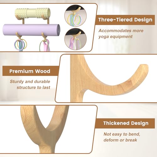 Wooden Yoga Mat Holder Wall Mount, Yoga Mat Storage Rack Organizer - color: Wood 2-tier