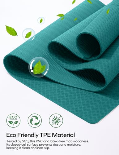 Ewedoos 정렬 표시가 있는 친환경 요가 매트 TPE 요가 매트 미끄럼 방지 핫 요가 매트 두꺼운 0.6cm(1/4인치) 찢어짐 방지 표면 운동 매트 홈 운동 피트니스 필라테스 - color: 옥.