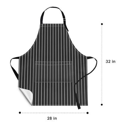 Apron with Pockets, 32x28 inch, 2 Pack, Striped | Black Grey Stripes Adjustable Bib with Pockets for Women Men Couple Lovers Chef Home Baking Gardening - color: Black Grey Stripes