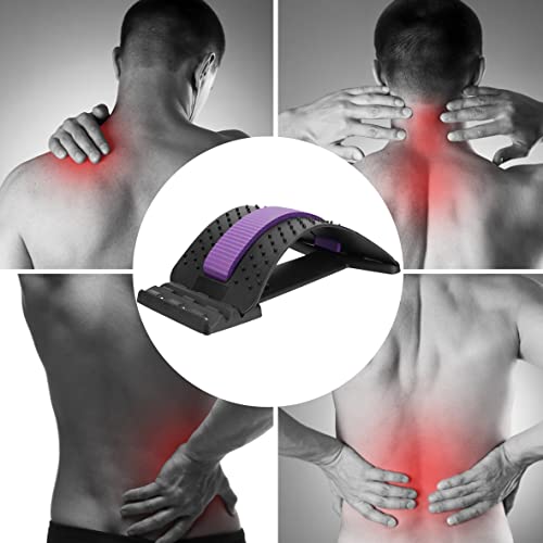 HONGJING Back Stretcher with Acupressure Massage for Lumbar Pain Relief | 3 Level Adjustable Arch Back Cracker Board Lower Back Traction, Great for Herniated Disc, Sciatica, Scoliosis - color: Purple