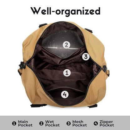 SUNNY BIRD Duffel with Utility Pouch, 40L Weekender Overnight Bag with Shoe Compartment for Travel and Sports (Brown and black) - color: Brown and black