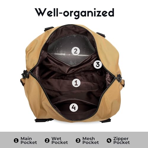 SUNNY BIRD Duffel with Utility Pouch, 40L Weekender Overnight Bag with Shoe Compartment for Travel and Sports (Brown and black) - color: Brown and black