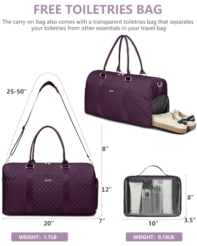 Women Weekender Travel Duffle Bag: Travel Duffel Overnight Bags with Shoe Compartment Large Carry on Tote with Toiletry Bag Weekend Traveling Yoga Gym Hospital Bag for Women with Wet Pocket Purple - color: 03-Purple, size: Large
