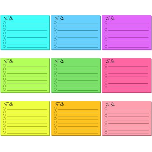 Pajean 9 Pcs/450 Sheet to Do List Sticky Note 3x4 Inch Self Stick Pads with Line Colored Planner Sticky Note Adhesive Memo for Office, Meeting, School, Study, Home Reminder (Fluorescent Color) - style: Fluorescent Color