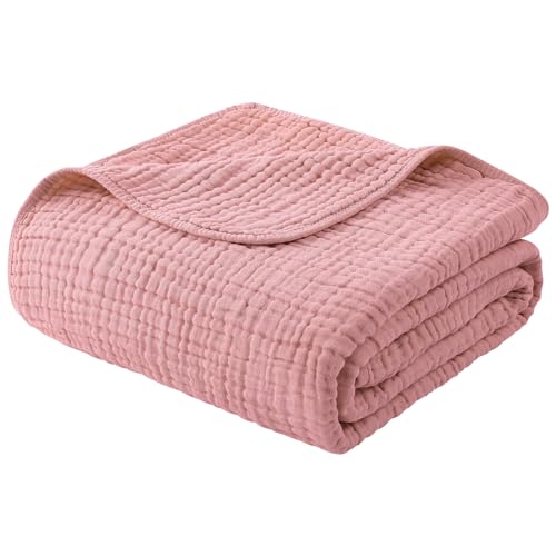 Yoofoss Muslin Blanket 100% Organic Cotton Large Twin Size 60" x 80" for Bed Couch Summer Gauze Blanket for Adults Lightweight and Breathable Bean Paste - color: Bean Paste, size: 60" x 80"