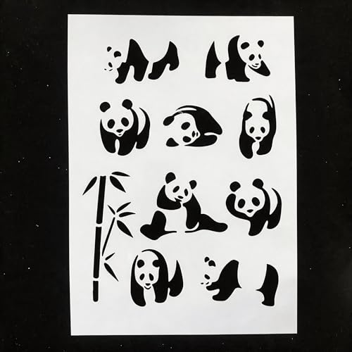TIAMECH A4 Reusable Cute Panda Stencil for Painting | Bamboo Animal Layering Template, DIY Wall Art, Wood Furniture, Scrapbook & Crafts (8.3x11.7inch) - style: Cute Panda Bamboo
