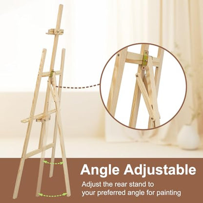 JEAWIWI 1 Pcs Wooden Easel, Adjustable, Holds up to 42", Lightweight Pine | Art Easel Stand for Painting and Canvas, Large, for Beginners and Artists, Lightweight Pine, for Studio, Classroom, and Home