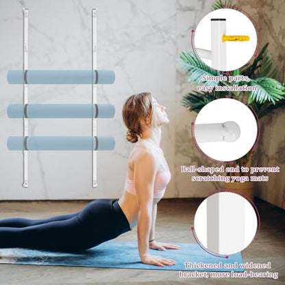 Yoga Mat Holder Wall Mount Yoga Mat Storage Holder Yoga Mat Organizer Skateboard Wall Mount for Foam Rollers Skateboard Ski Board - color: White