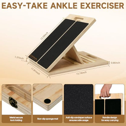Adjustable Wooden Slant Board for Calf Stretching, 5-Level Incline Board for Ankle Mobility, Leg Stretching & Balance Training, Non-Slip Calf Stretcher for Physical Therapy, Yoga, Fitness & Home Gym