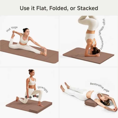 PAIDU Foldable Yoga Mat 10mm Thick, 75"x26" Non-Slip Fitness Exercise Mat - color: Brown