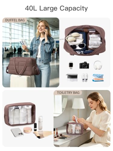 Gitus Travel Duffle Bag for Women Puffer Weekender Bags Carry on Gym Bag - color: Coffee Brown