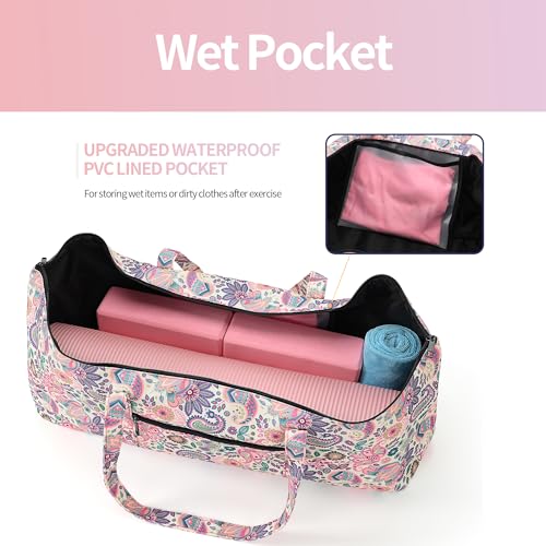 Boulder Bee | Yoga Mat Bag | Large Yoga Mat Carrier with Wet Pocket | Yoga Gifts | Gym Tote Bag for Women - color: Tote-Pink