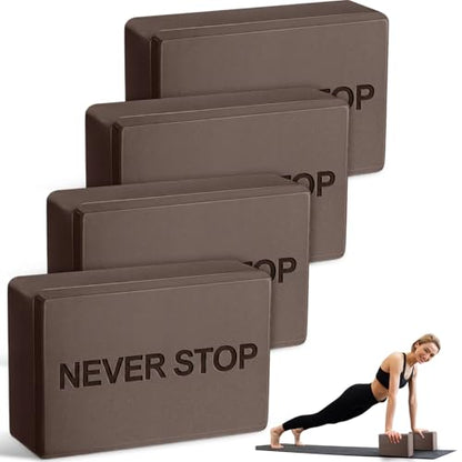 RoundFunny 4 Pack Yoga Blocks Non Slip Pilates Foam Brick - color: Brown