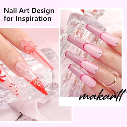 Makartt Nail Art Brushes Set: 5pcs Liner Brushes 7/9/11/15/25mm Thin Nail Art Design Brush with Cap Nail Polish Brush for Builder Gel 3D Nail Gel French Tip Tool Nail Painting | 7/9/11/15/25mm Thin Precision Tips, Ideal for 3D gel, Builder Gel, French Tip