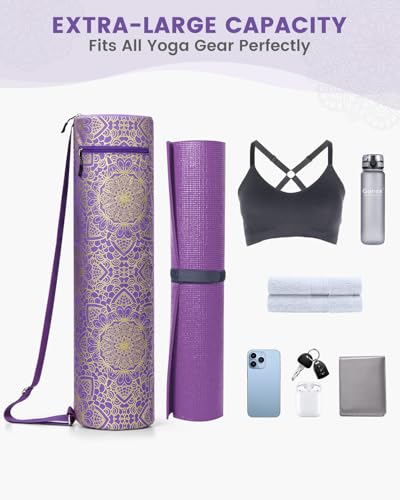 Gonex 요가 매트 가방, 요가 매트 캐리어 풀 지퍼 운동 요가 매트 휴대용 가방 여성 남성용 다기능 보관 카고 포켓 2개 포함 엑스트라 와이드 조절 가능한 어깨끈 - color: 로열 퍼플.