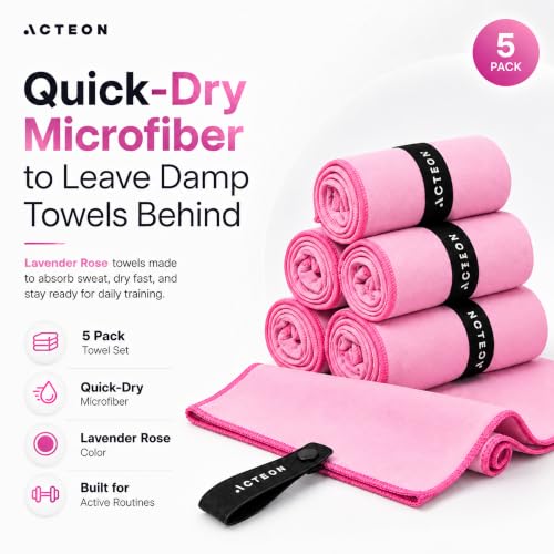 Acteon Microfiber Gym Towels 5 Pack Quick Dry, Silver ION Odor-Free, Super Absorbent Sweat Towels for Women, Workout, Yoga, Pilates, Tennis, Running, Swimming, Travel 16x30.5 Inch (Lavender Rose) - color: Lavender Rose, size: Pack of 5