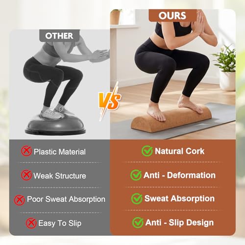 Balance Board for Ankle Stability Training, Cork Wobble Board Set with Foot Massage Roller and Resistance Band for Home Office Gym, Exercise Equipment for Physical Therapy and Yoga