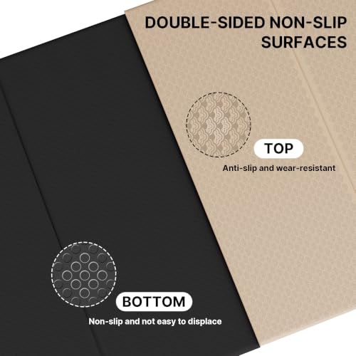 Foldable Yoga Mat Extra Large (74.0" x 47.2" x 0.4") | Double-Sided Non-Slip,Extra Wide Foldable Design,10mm Extra Thick ,Exercise Mat for Gym, Studio, Travel, Home Use - color: Beige+Black
